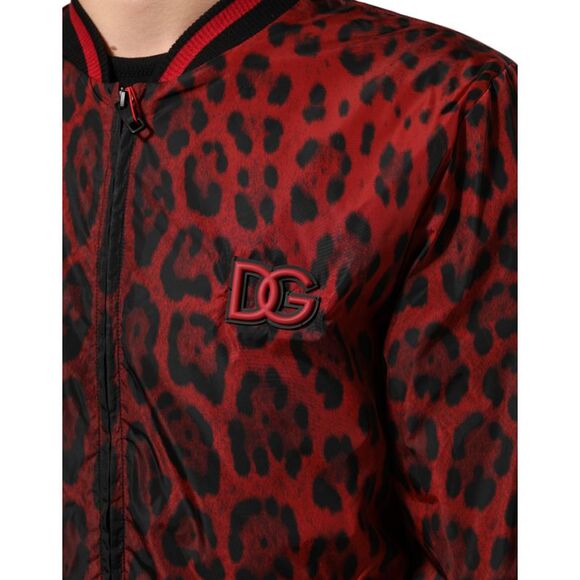 Dolce & Gabbana Red Leopard Print Full Zip Bomber Men's Jacket
